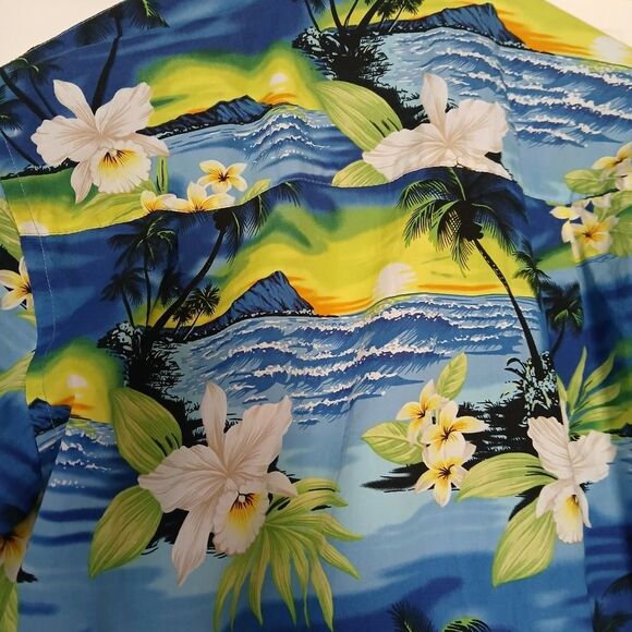 Favant Blue Hawaiian Shirt for Men Vibrant Floral Tropical Short Sleeve Medium - Picture 8 of 10